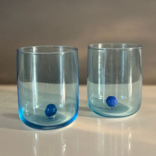 Mono El Yapımı 2'li Mavi Toplu Cam Bardak
