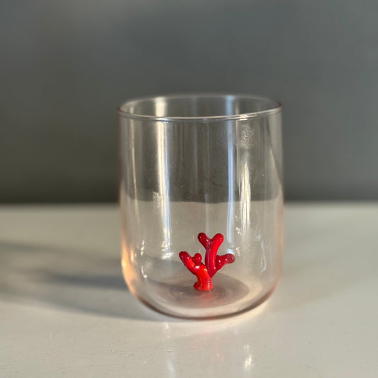 Mercan Kırmızı El Yapımı Cam Bardak