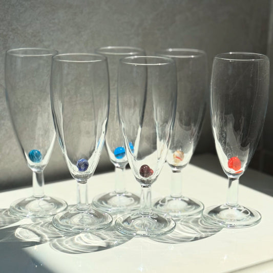Mono El Yapımı Topçuklu 6'lı Cam Şampanya Kadehleri