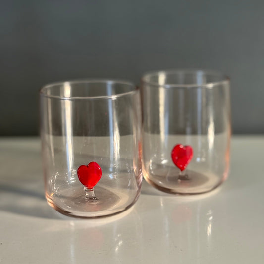 Heart El Yapımı Cam Bardak