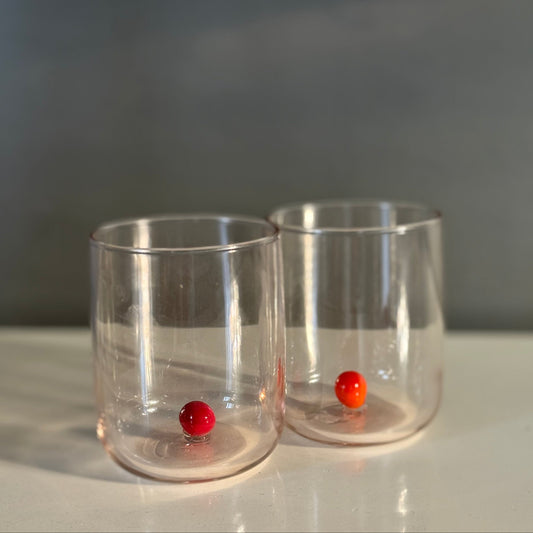 Mono El Yapımı 2'li Kırmızı - Turuncu Toplu Cam Bardak