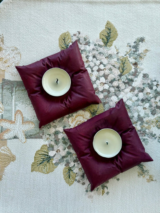 Mini-der 2'li Bordo Tealight Mumluk